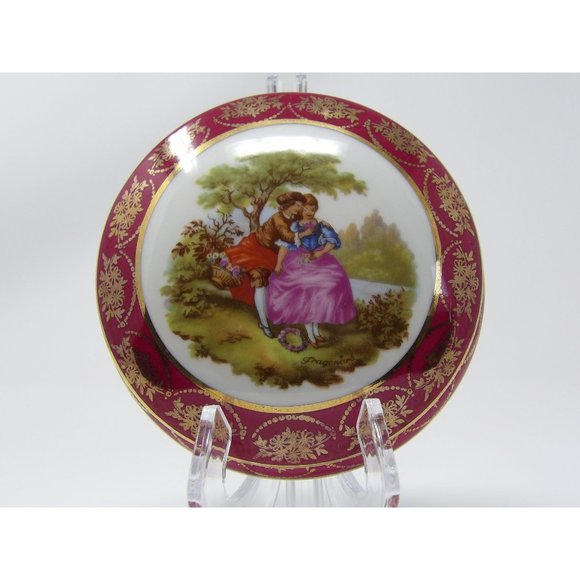 Vintage RH Limoges France Powder Vanity Trinket Box Burgandy and off white with - Picture 1 of 10
